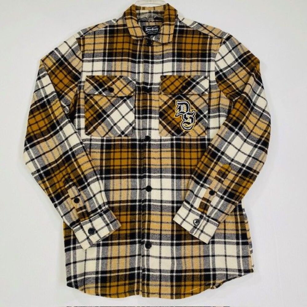 Dogg Supply Yellow‎ Plaid Flannel Shirt Men's Streetwear Button-Up M/M